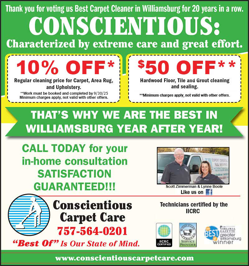 Coupon New— Williamsburg, VA — Conscientious Carpet Care